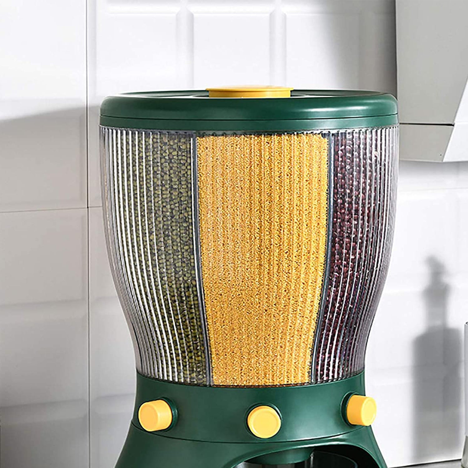 2895 Whole Grains Rice Bucket Rice Storage Tank, 360 Degree Rotary 4-Grid Rice Storage Dry Food Dispenser Food Storage Box, Green DeoDap 2895 Whole Grains Rice Bucket Rice Storage Tank, 360 Degree Rotary 4-Grid Rice Storage Dry Food Dispenser Food Storage Box, Green DeoDap